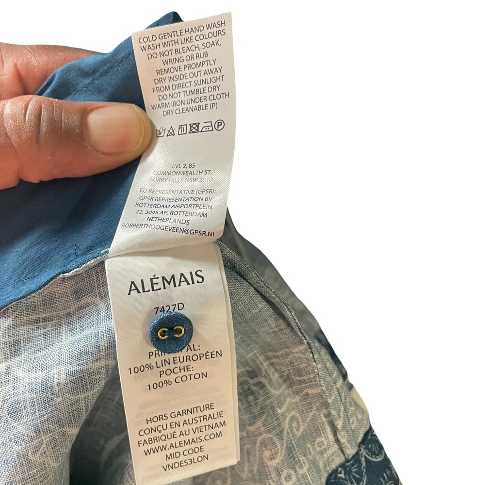 ALEMAIS Women's Dress Shirt Dress Blue Linen 8 - Picture 5 of 7